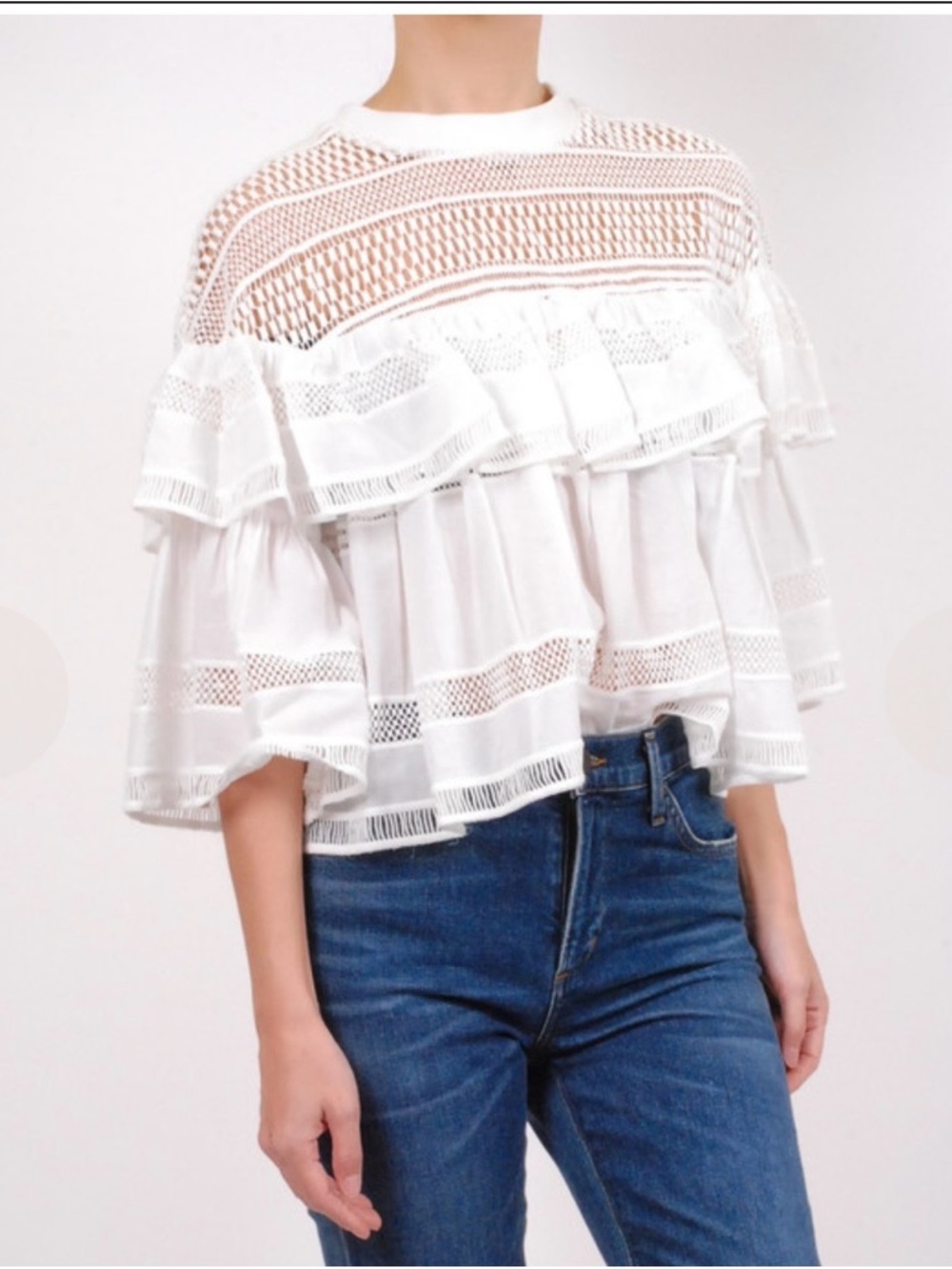 Sea New York White Crochet Ruffle Blouse